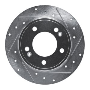 Hyundai Elantra Coupe Brake Rotor (1) - Rear Right - R1 Concepts - Drilled & Slotted - Silver - `11-`25